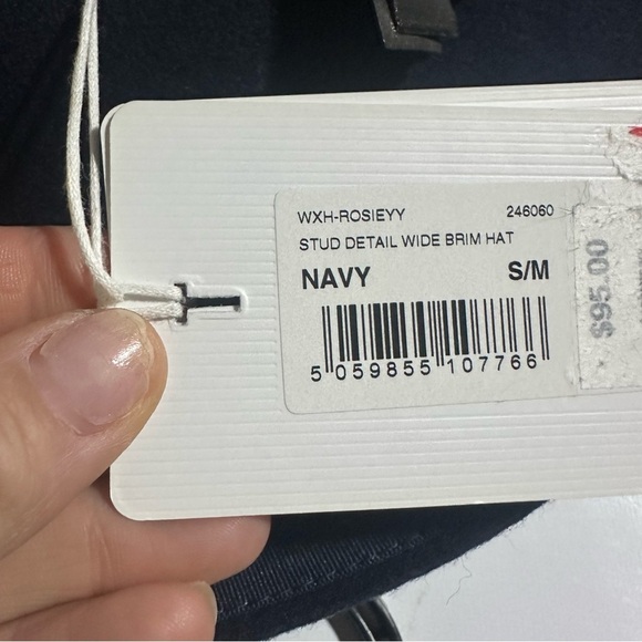 Ted Baker Rosieyy Navy Blue Wool Stud Detail Wide Brim Hat Size S/M NWT - Picture 8 of 8